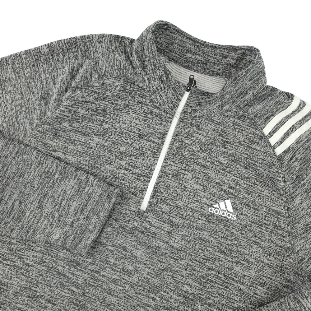 Adidas Pullover Mens XL Gray 3 Stripe 1/4 Zip Long Sleeve Golf Top Athletic